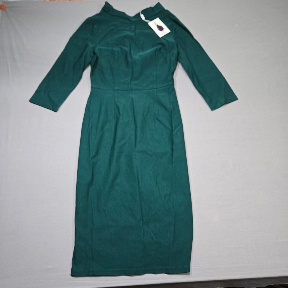 NWT MUXXN Green Sheath Dress‎ Long Sleeve Collared Mock Neck Midi Dress Size Med